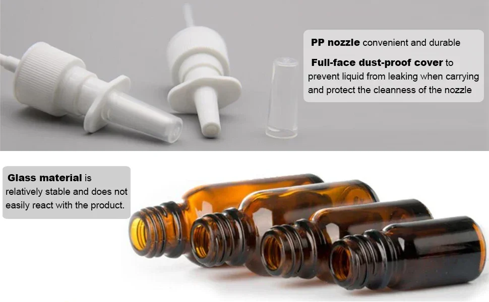 2 Stück 5ml-100ml Bernsteinfarbene Glas-Nasensprühflasche, Nachfüllbare Bernsteinfarbene Glas-Feinsprühflaschen, Zerstäuber – Detail 4