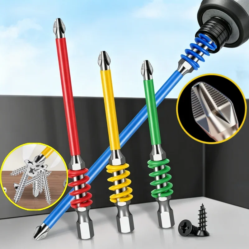 Spring Screwdriver Bits Magnetic PH2 Driver Screw Anti-slip 65/70/90/110mm 1/4'' Hex Shank Drill Head Electric Repair Tools