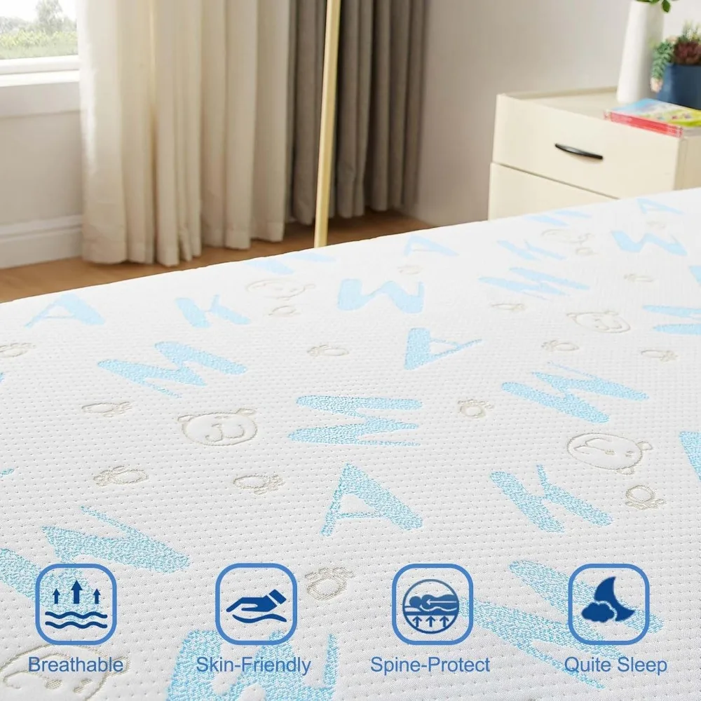 Matelas jumeau de 6 pouces pour enfants, housse perfecemballages et lavable, mousse à mémoire de forme, drapeau moyen, lit dans une boîte