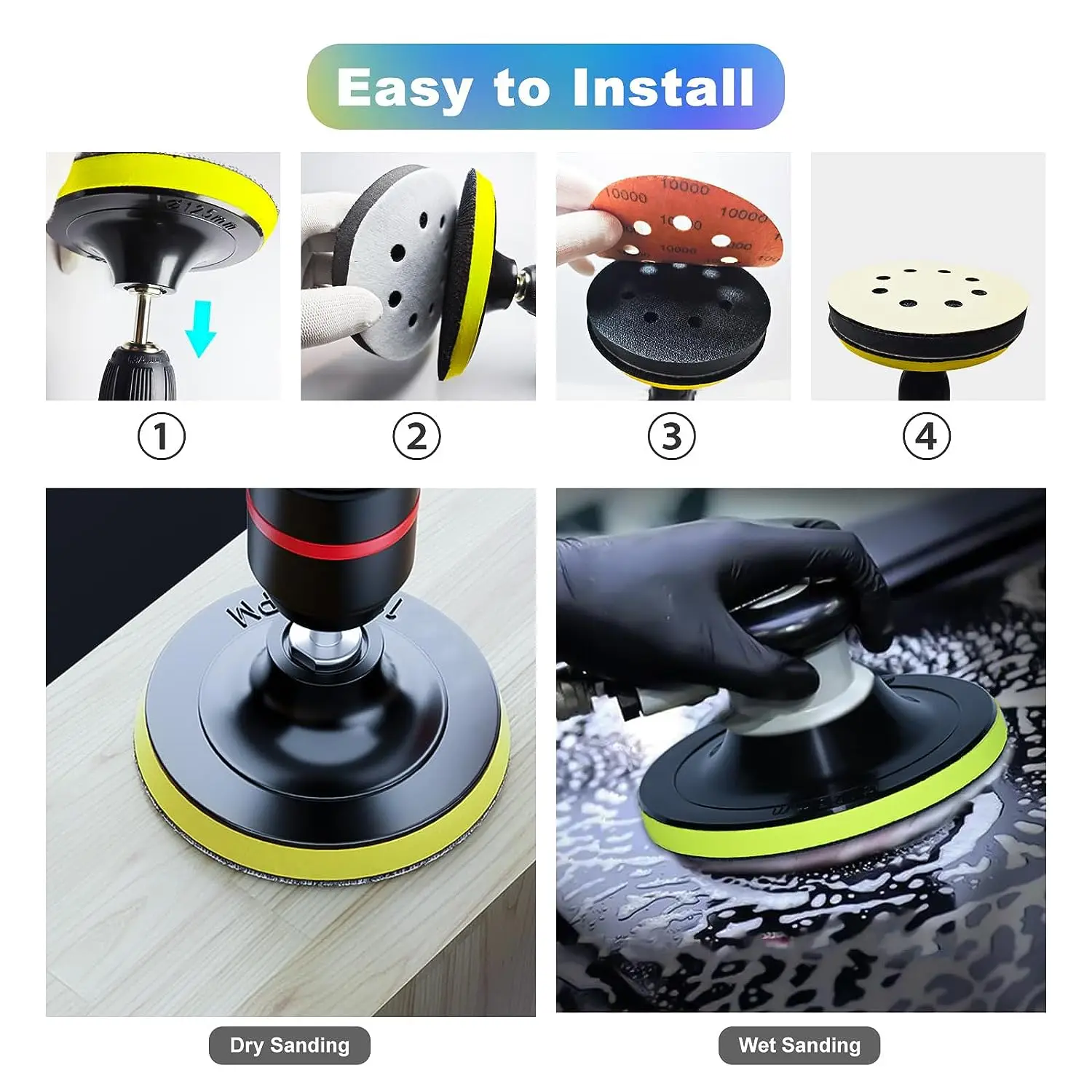 45PCS 5 Inch 8 Hole Wet Dry Sanding Discs Kit Hook and Loop Sandpaper with Backing Pad M10  for Orbital Sander Car Wood Metal