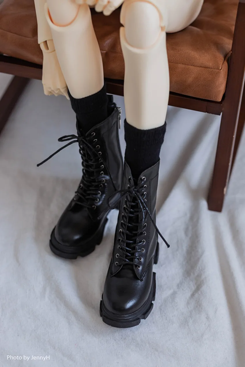 BJD Doll Shoes Strong Uncle Black lace-up double zip ankle boots BJD doll accessories