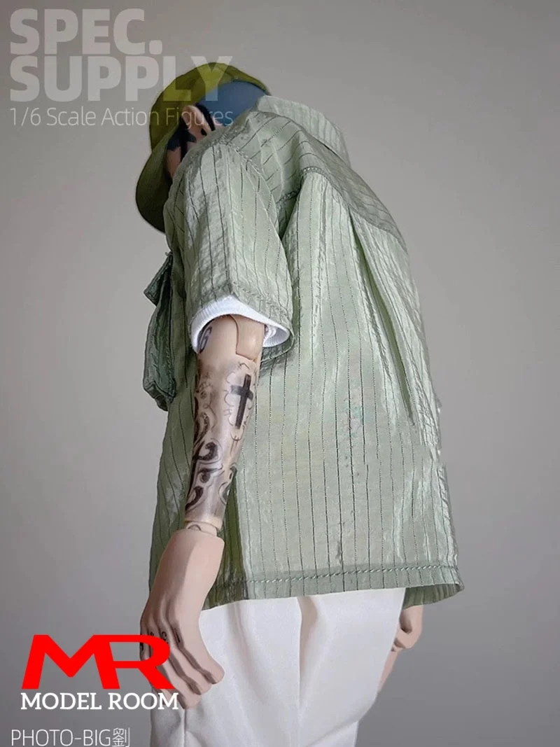 1/6 Scale Male Short Sleeves Vertical Stripe Shirt Casual Pants Clothes Model Fit 12'' Soldier Action Figure Body Dolls