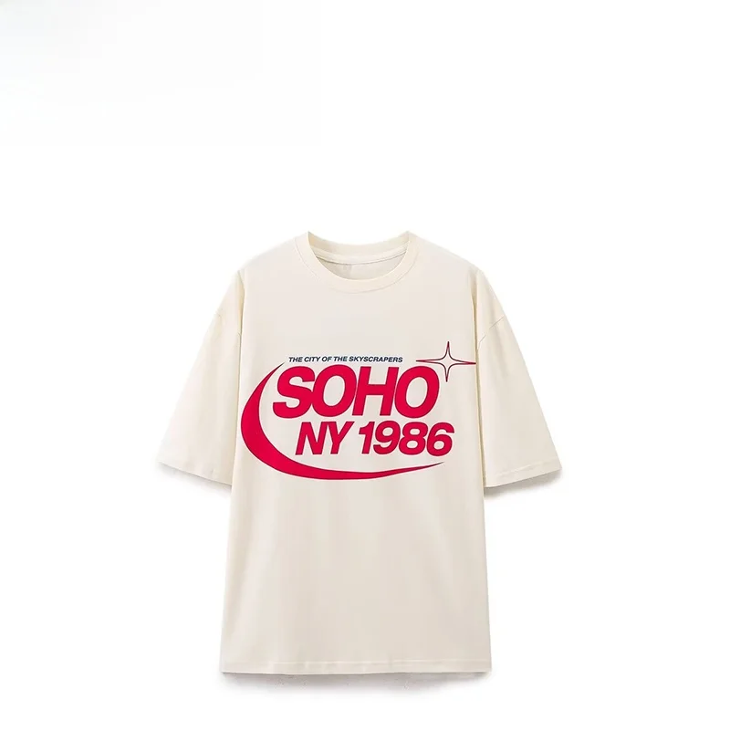 ZBZA خريف جديد للسيدات تصميم عصري كاجوال نمط كم قصير تي شيرت مطبوع نمط الشارع رقبة مستديرة ألياف البوليستر