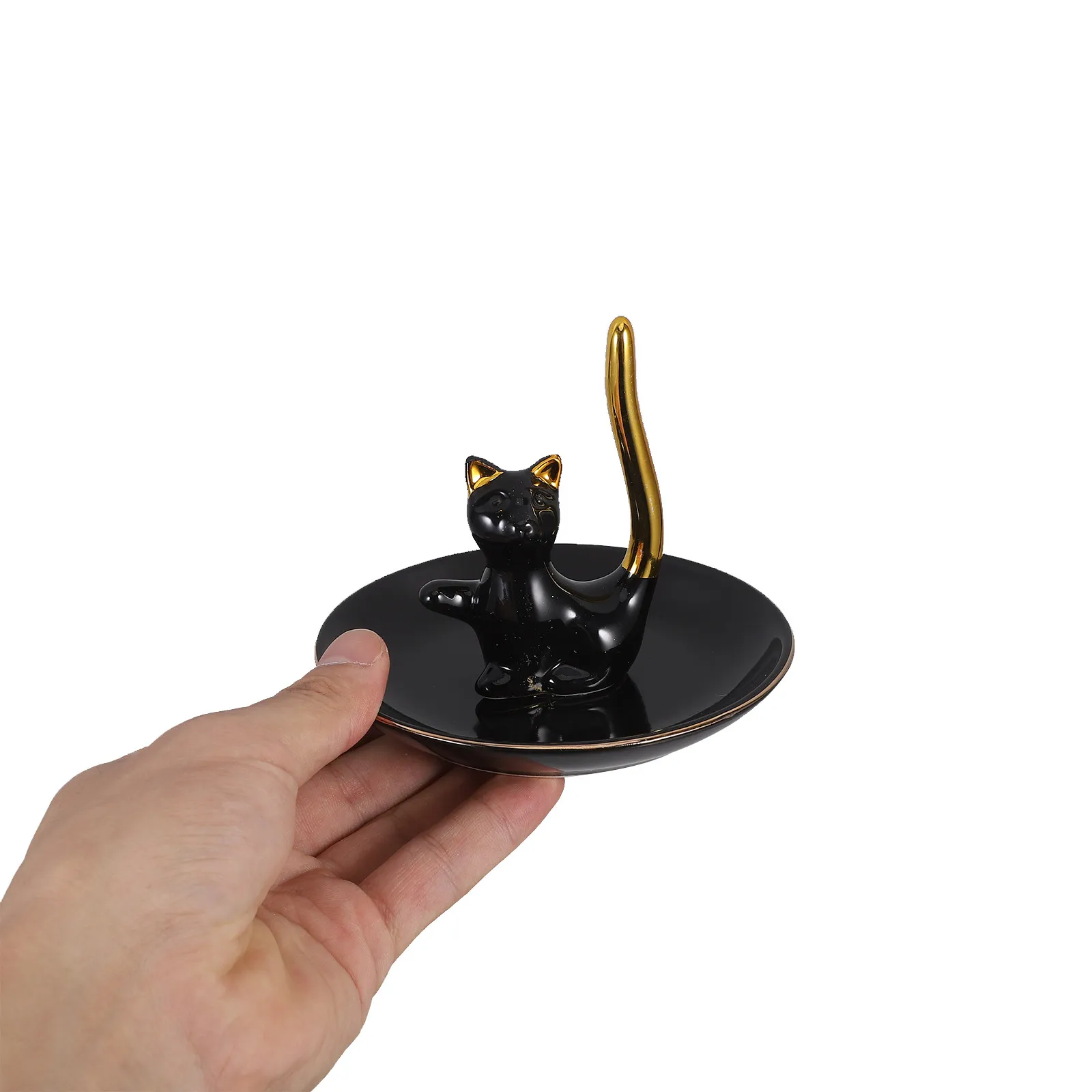 

Ceramic Jewelry Dish Tray with Adorable Cat Design Elegant Trinket and Key Organizer for Bathroom Vanity Desk Decorative Jewelry