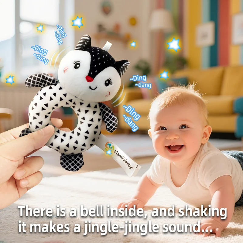 لعبة خشخيشة تسنين للأطفال باللونين الأبيض والأسود - حلقة قبضة مناسبة لحديثي الولادة من 0 إلى 12 شهرًا، مثالية للتطوير المبكر