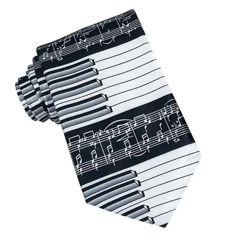 A52E Keyboard Players Dress Tie Piano Keyboard Music Print Wide Pointed Necktie for Recital Outfit Party Wear and Formal Use