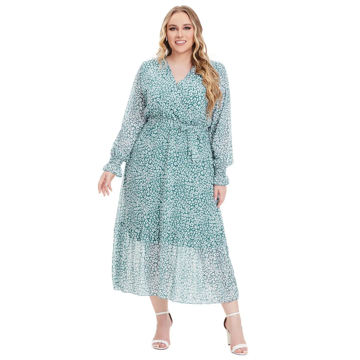 

Платья больших размеров XL-5XL для женщин, элегантные африканские платья на весну-лето, длинное платье с длинным рукавом и V-образным вырезом, дашики, африканская одежда