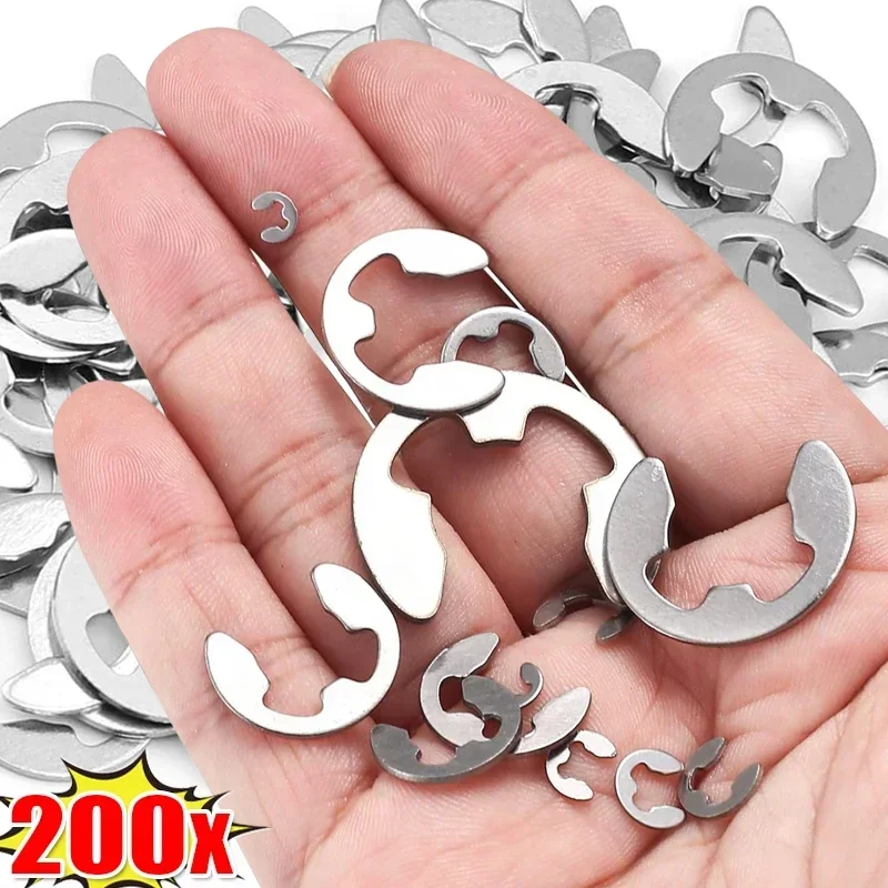 200/120PCS Stainless Steel Snap Circlip Washer E Clips Snap Rings Assortment Kit Shaft Fastener External Retaining Ring 1.5-10mm