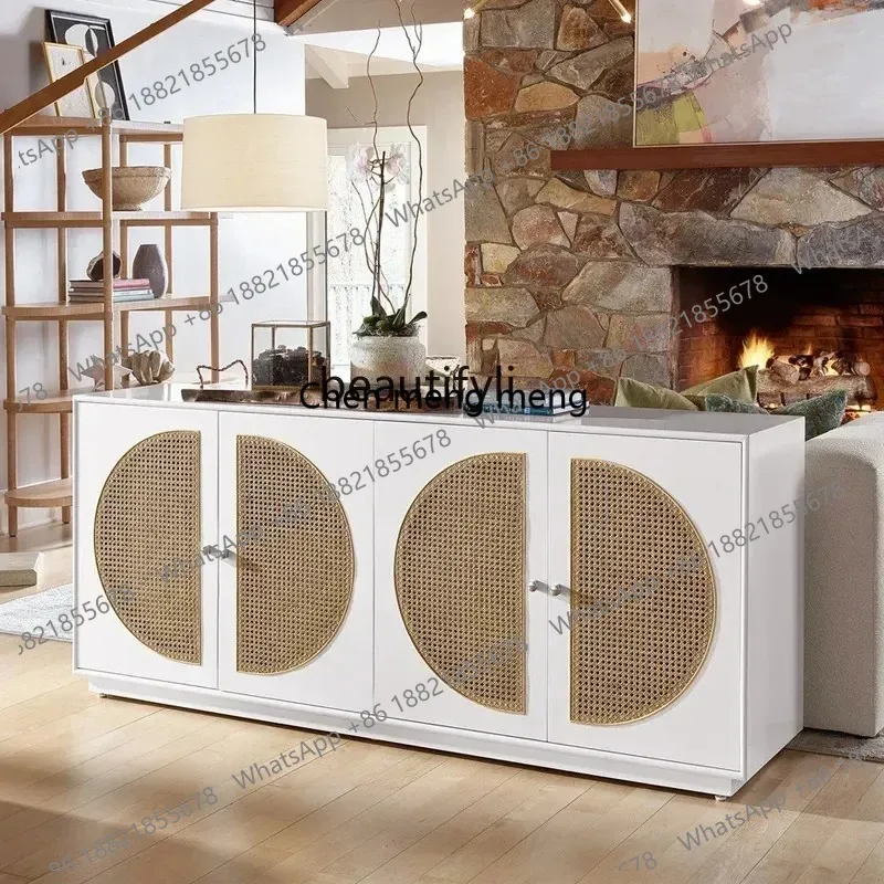 LHY26 ss New style NN American solid wood side cabinet multi-functional restaurant locker rattan, foyer wall storage cabinet ss