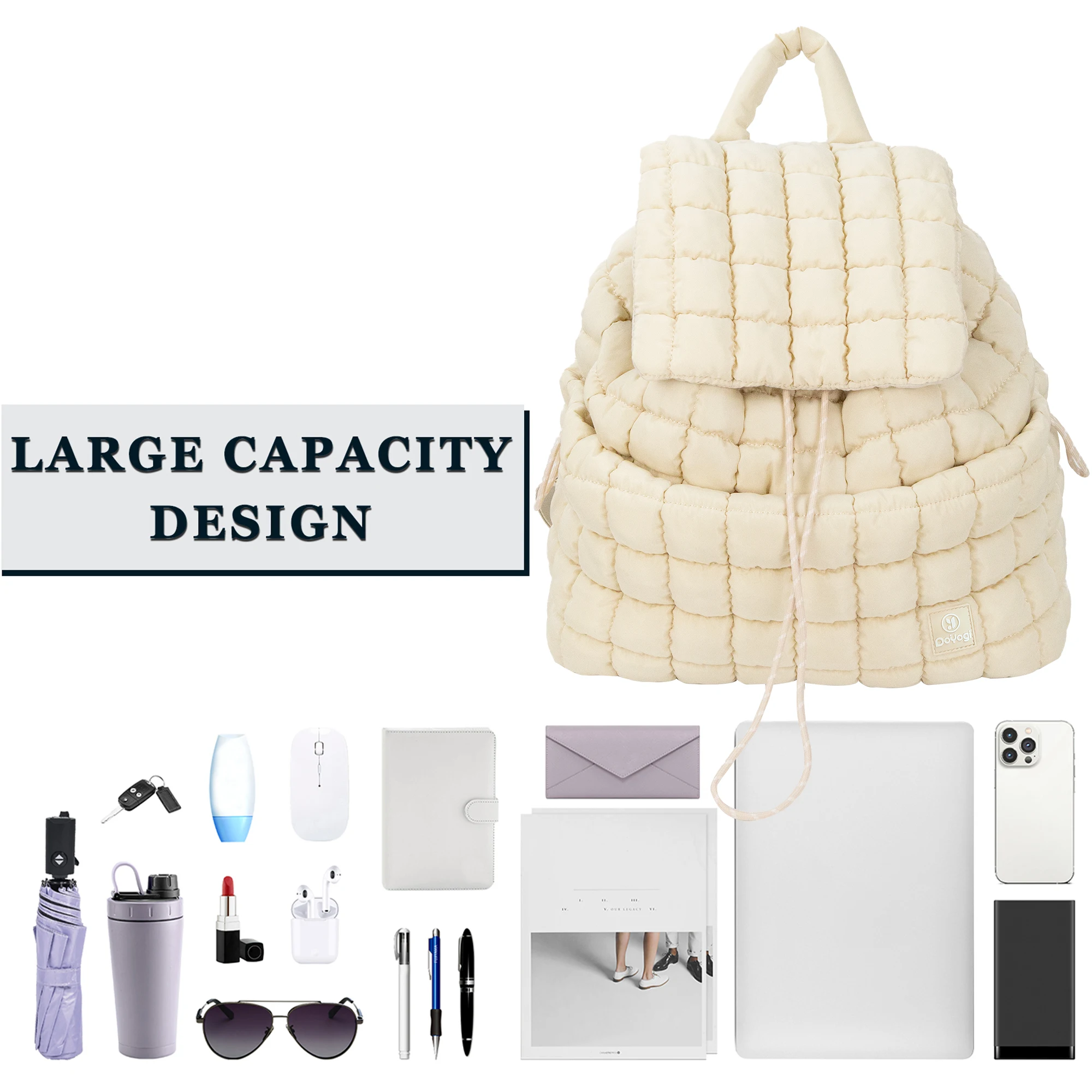 Quilted Puffer Backpack for Women, Lightweight Soft Pack Drawstring Backpack Trendy Puffy Padding Travel Bag for Casual Daypack