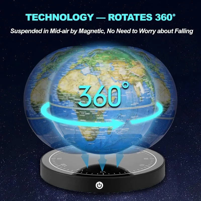 Floating Globe Magnetic Levitating Globe 360° Rotating Globe World Map for Home Office Gift for Kids Teacher Husband Colleague