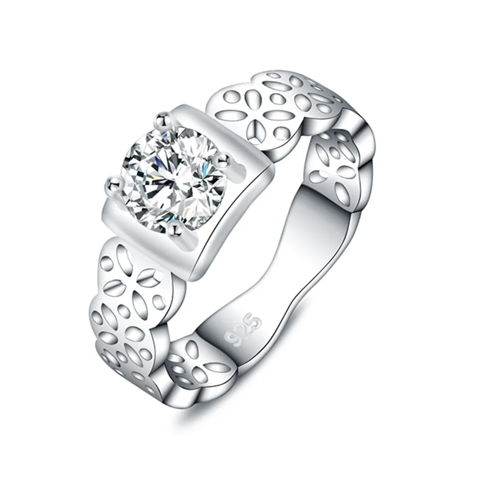 Anillos de plata de ley 925 para mujer, joyería de moda, elegante y noble, hermoso anillo de cristal de circón para boda, bonito
