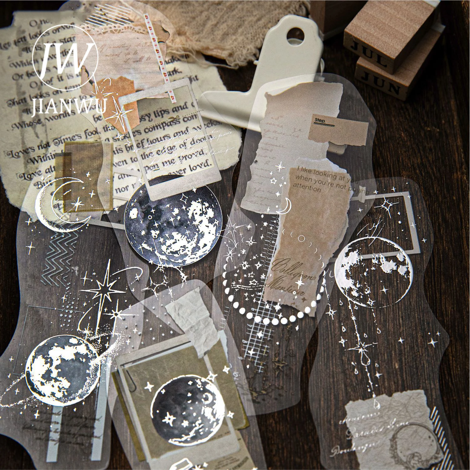 

Наклейки JIANWU To The Moon Series: винтажные пленочные стикеры с эффектом размытия, пейзажи, коллаж из материалов, ПЭТ-стикеры для творчества, DIY, для дневников и канцелярских товаров