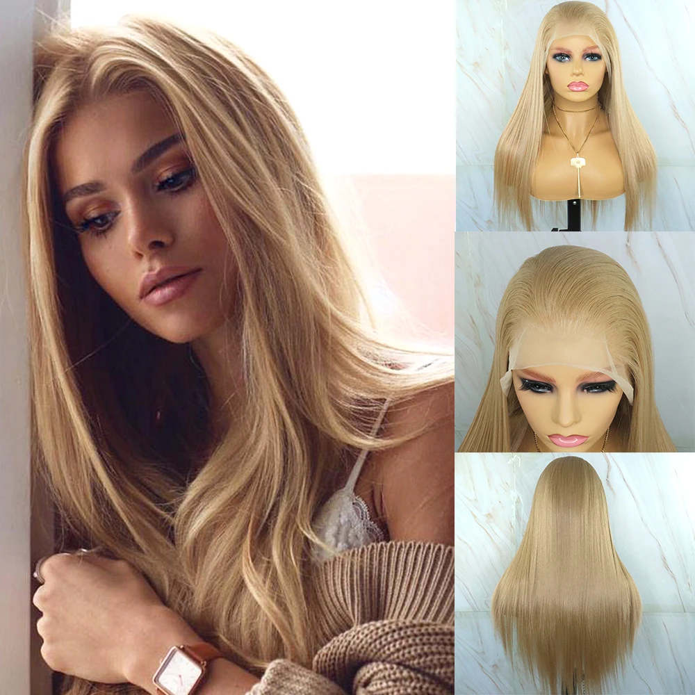 

Beautiful Diary Long Straight T Part Synthetic Hair Wigs Honey Blonde Futura Synthetic Hair Lace Frontal Wig for Black Women