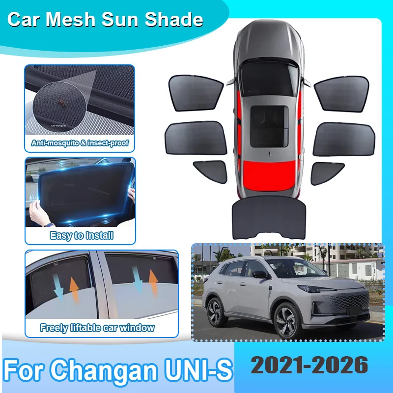 

Солнцезащитная сетка на окна автомобиля для Changan UNI-S 2021-2026: затемняющая, с защитой от УФ-излучения, теплоизоляционная, для лобового стекла, автомобильные аксессуары