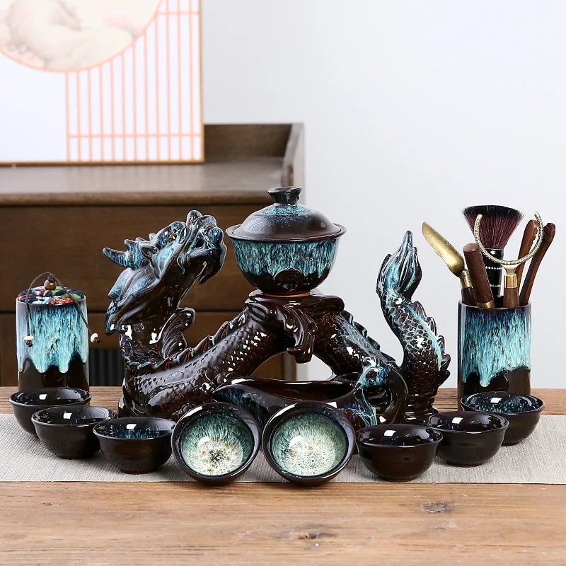 

1 set, creative lazy tea set, semi-automatic dragon teapot, magnetic rotating water-conducting tea set, Chinese Kung Fu tea set
