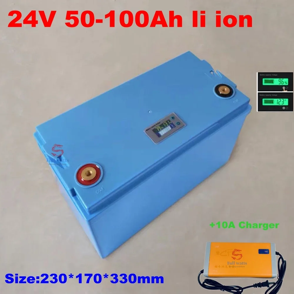 24V 100AH 50Ah 50Ah 80Ah 120Ah Lithium ion Battery li ion with BMS 7S for Golf Cart Forklift fork carava Camper +10A Charger