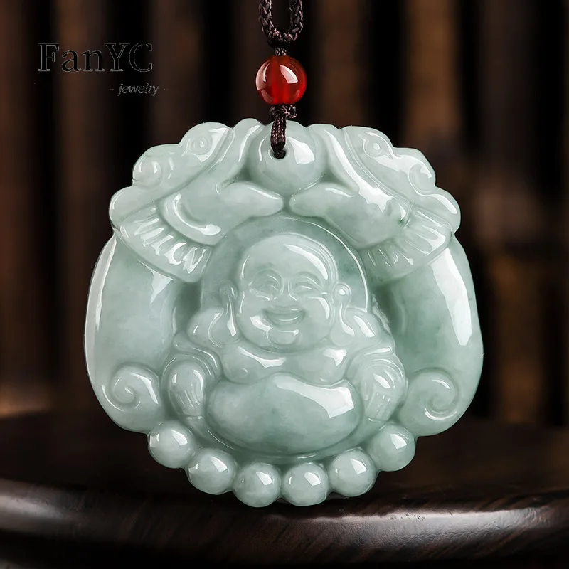 

Myanmar Jadeite Double-dragon Maitreya Buddha Pendant Hand-carved Exquisite Fashion Ice Jade Necklace Men and Women Holiday Gift