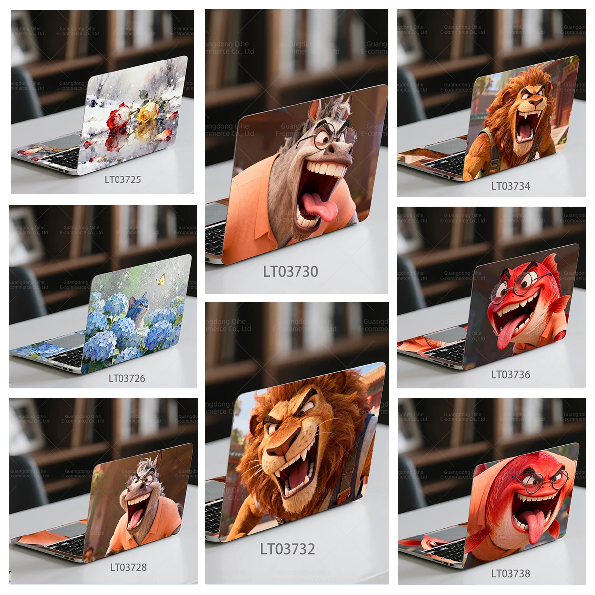 

2 Pcs Hydrangea & Blue Cat Crazy Animals PVC Notebook Stickers, Waterproof Wear-resistant Self-adhesive