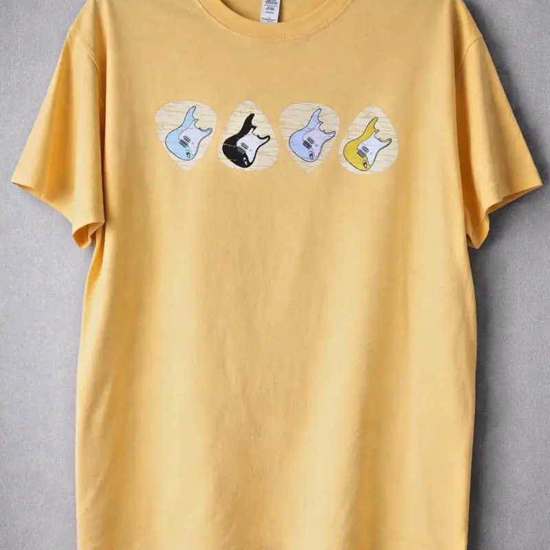 Electric Guitar Pick Graphic T-Shirt - M - Yellow