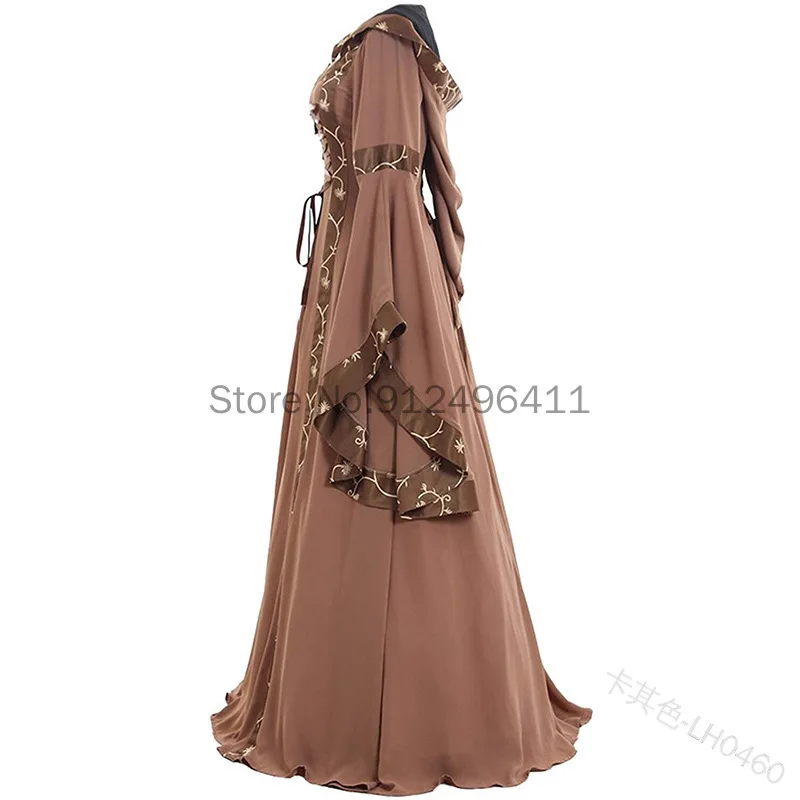 Halloween 5XL Women New Medieval Dress Costume Renaissance Gothic Cosplay Hooded Long Dress Women Retro Steampunk Fancy Clothes