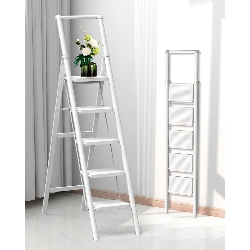 

Лестница, складная стремянка с рукояткой и противоскользящей широкой педалью, портативная стремянка для кухни, дома, библиотеки,