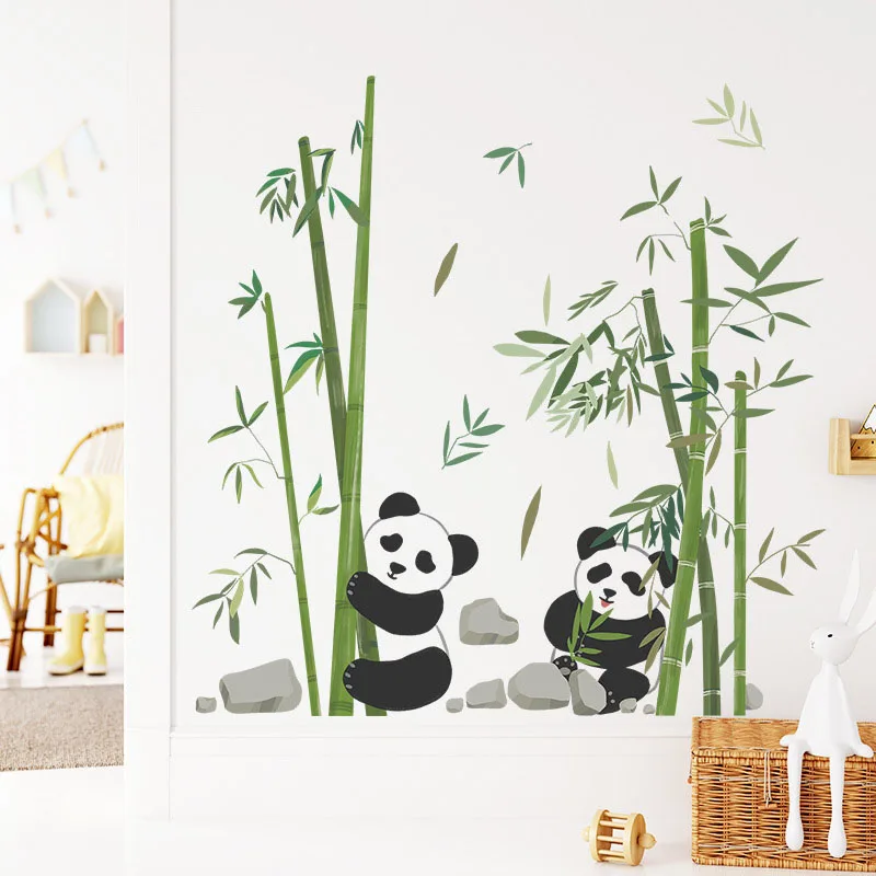 Cartoon Panda Eat Bamboo Wall Sticker Living Room Wall Decoration Beautification Bedroom Porch Layout Wallpaper Sticker