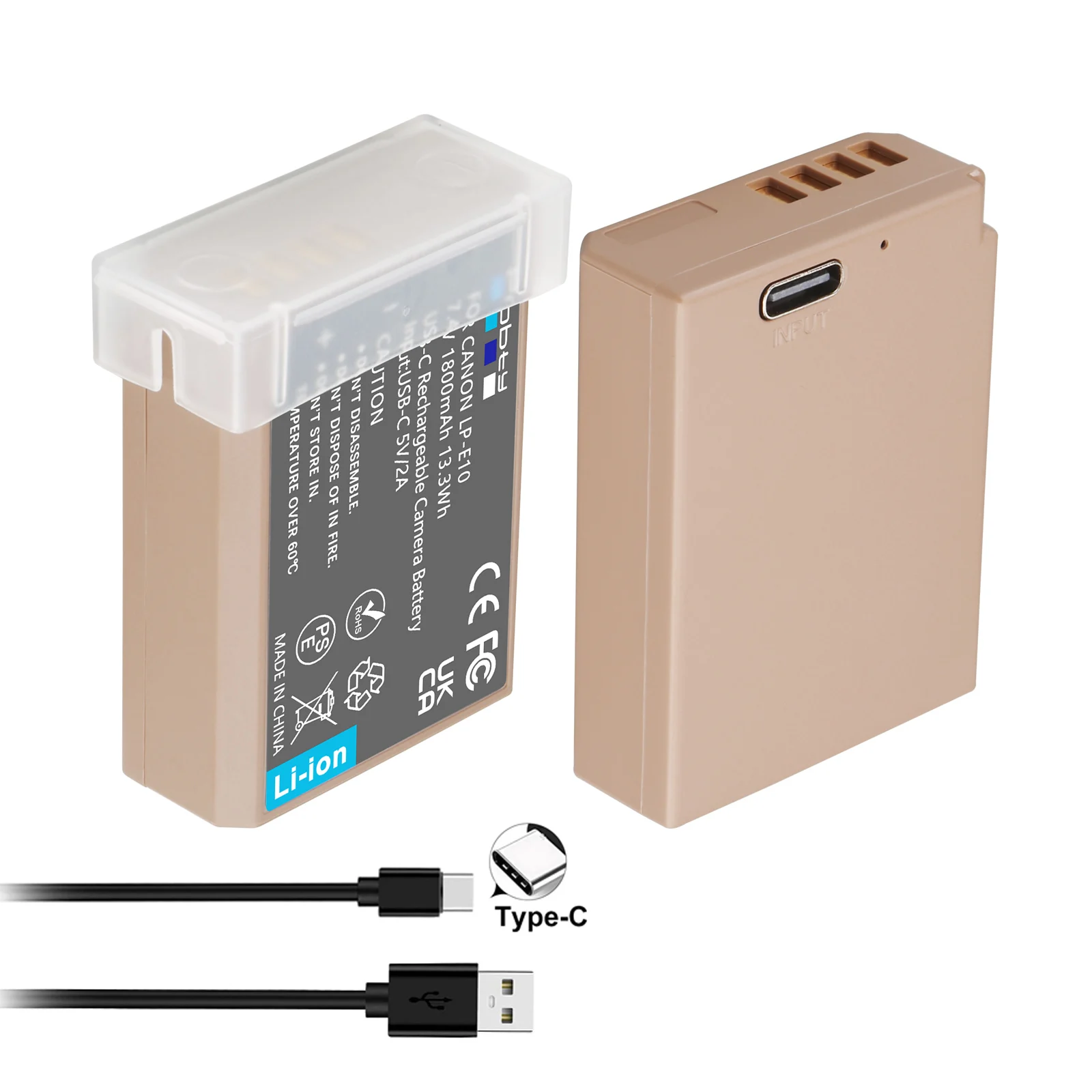 

1800mAh LP-E10 LPE10 Battery With USB-C Charging Port For Canon EOS Rebel T3 T5 X50 X70 1100D 1300D 1200D 3000D 4000D Camera