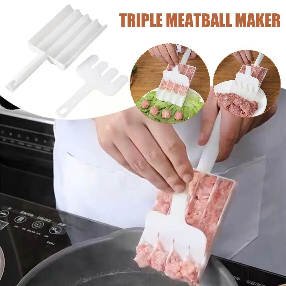 Küche Kunststoff Triple Frikadelle Maker Fleisch Fleisch bällchen Ball mit Antihaft Maker Schaufel Spaten Ball Schneide maschine y6z7