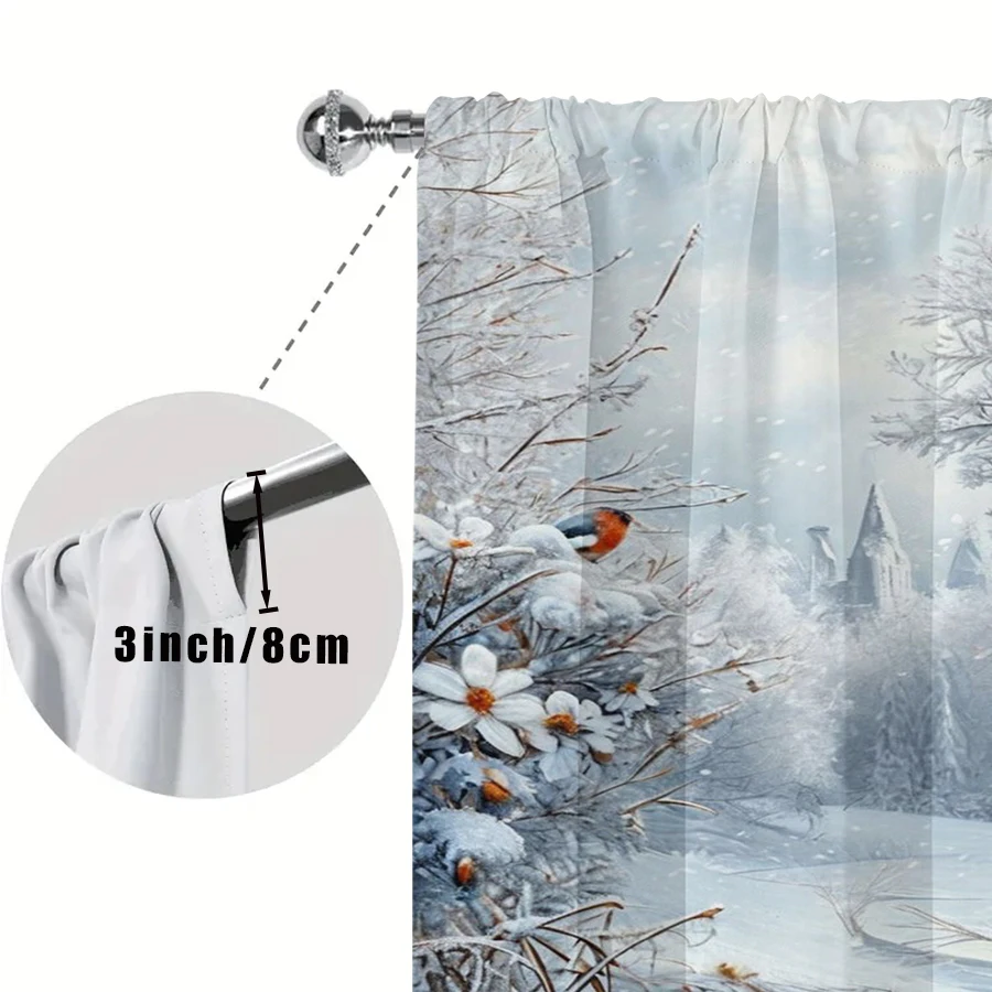 2PCS Winter Bird Curtains, Snowy Forest Red Robin Flower Scene, Realistic Nature Christmas Window Drapes for Bedroom Living Room