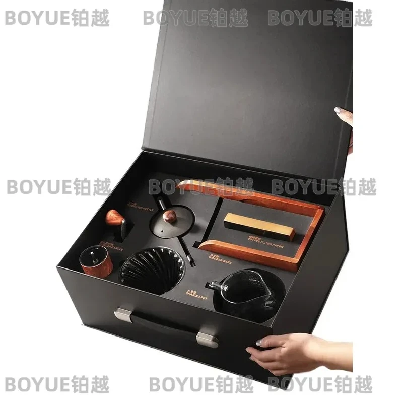 Hand Brewed Coffee Pot Set with Storage Bracket Gift Box for Birthday Housewarming Business Present Manual Drip Maker Kit