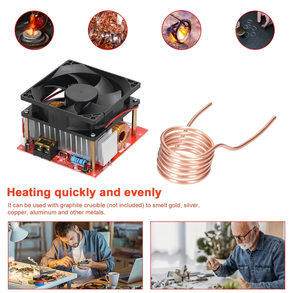 1000W ZVS Induction Heating Board Module 24-36V Low Voltage Heater Coil Flyback Driver Heater with Copper Tube for DIY