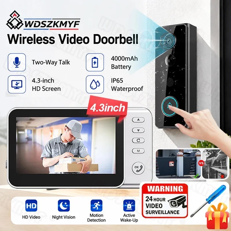 New Smart Wireless Doorbells Video Intercom Camera 4.3inch HD Screen Inteligente Night Vision For Security Home Apartment