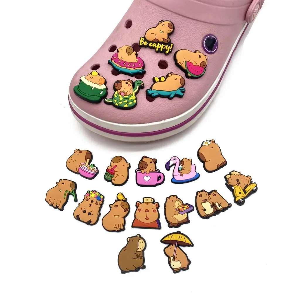 10 Pcs/Bag Single Side Relax Capybara Animal Shoe Charms Funny Cartoon Shoe Buckle Cute PVC Soft Rubber Shoe Accessories Girl