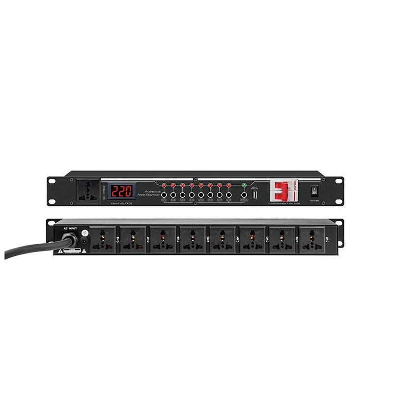 Power Sequencer Rack Mount 1U Universal Power Distribution with Surge Protection, LED Display for Audio Equipment, Home Theater