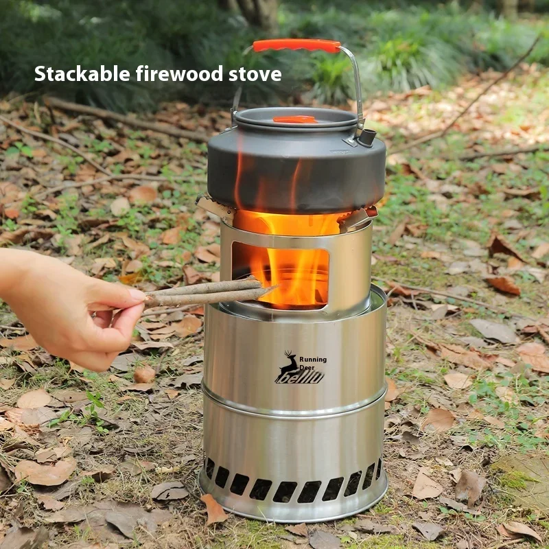 

2025 New Outdoor portable stainless steel folding picnic, camping, wood-fired barbecue, carbon solid alcohol stove burner
