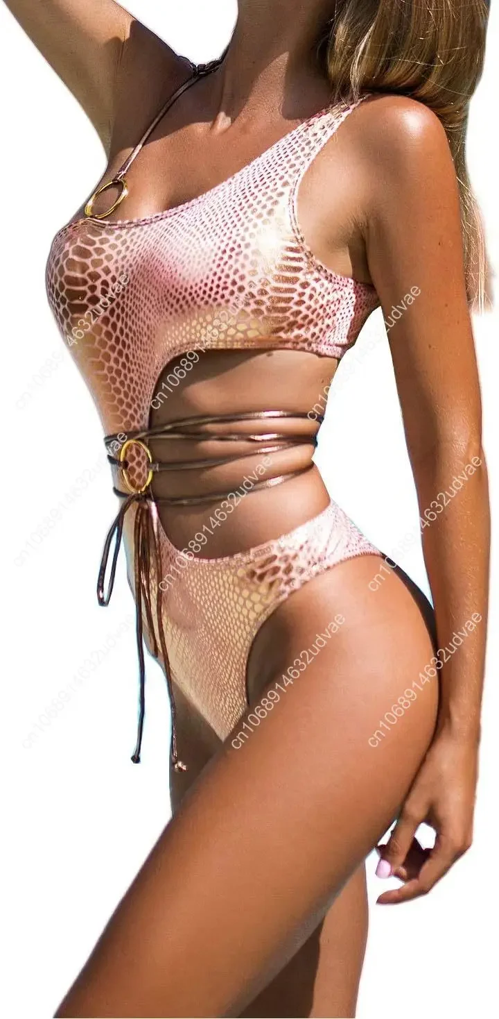 Snakeskin Print Bikini 2025 Chinese Snake Year Women Rave Sparkle Mentalic Set Bathing Suit One Piece Swimsuits High Elastic