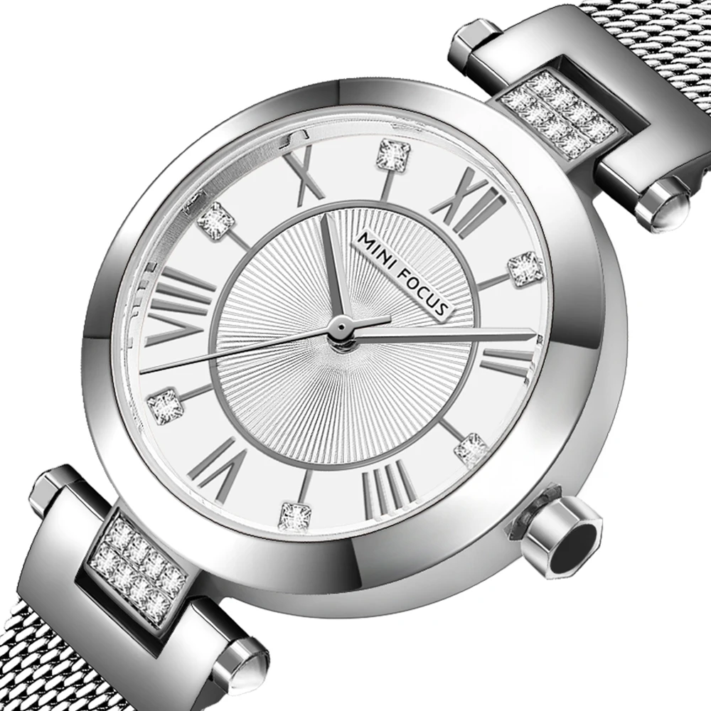 MMINI FOCUS MF0215L женские роскошные кварцевые часы с бриллиантами, весы, водонепроницаемые, с золотой сеткой, ремешок из нержавеющей стали, женские наручные часы