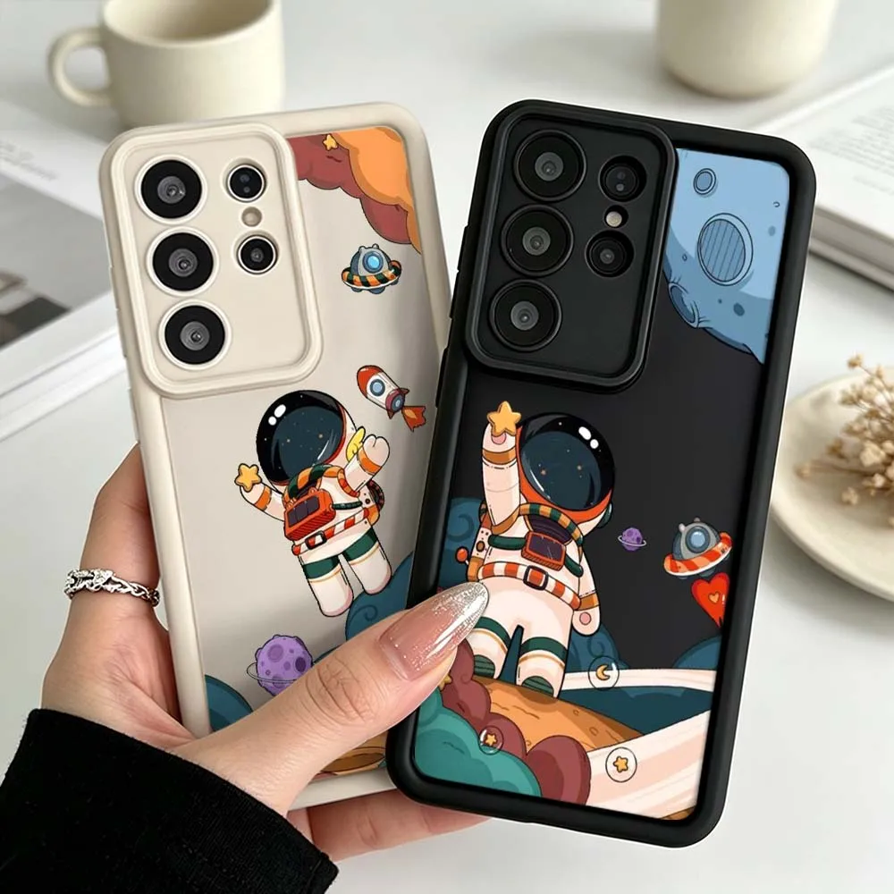 Cartoon Astronaut Art Phone Case For Samsung Galaxy S26 S25 S24 S23 S22 S21 S20 Ultra Plus FE Eye Ladder Silicone Cover