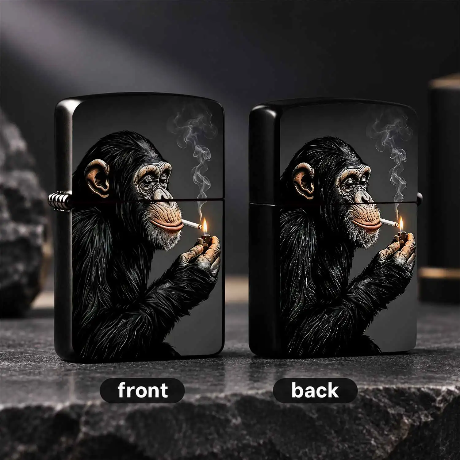 Creative Chimp Art Print Lighter, Stylish Unique Atmosphere Accessory, Full-Scenario Suitable Portable Daily Essential, Exquisite Durable Practical Carry-On Item, Ideal Interesting Gift For Friends And Art Lovers, Disti A Humorous And Inter
