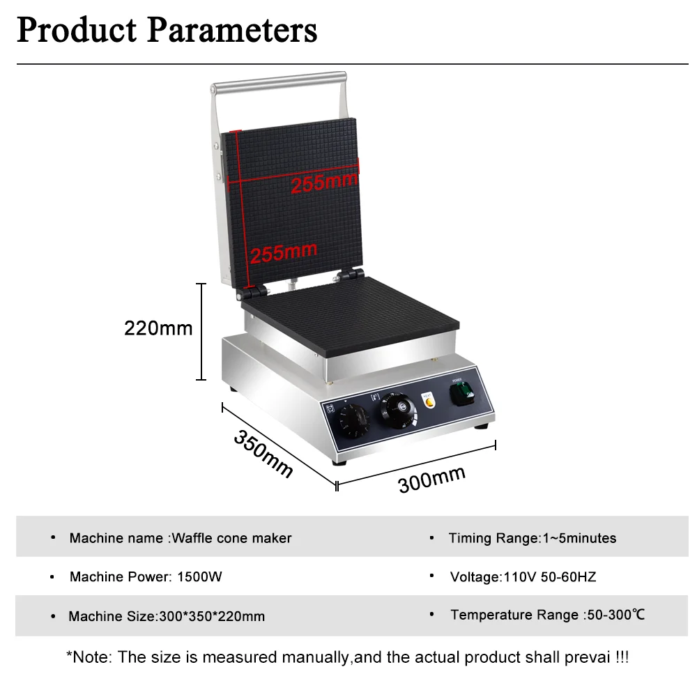 Electric Ice Cream Cone Maker Commercial Waffle Cone Machine  NO-Stick coating Stainless Steel Egg Cone Baker