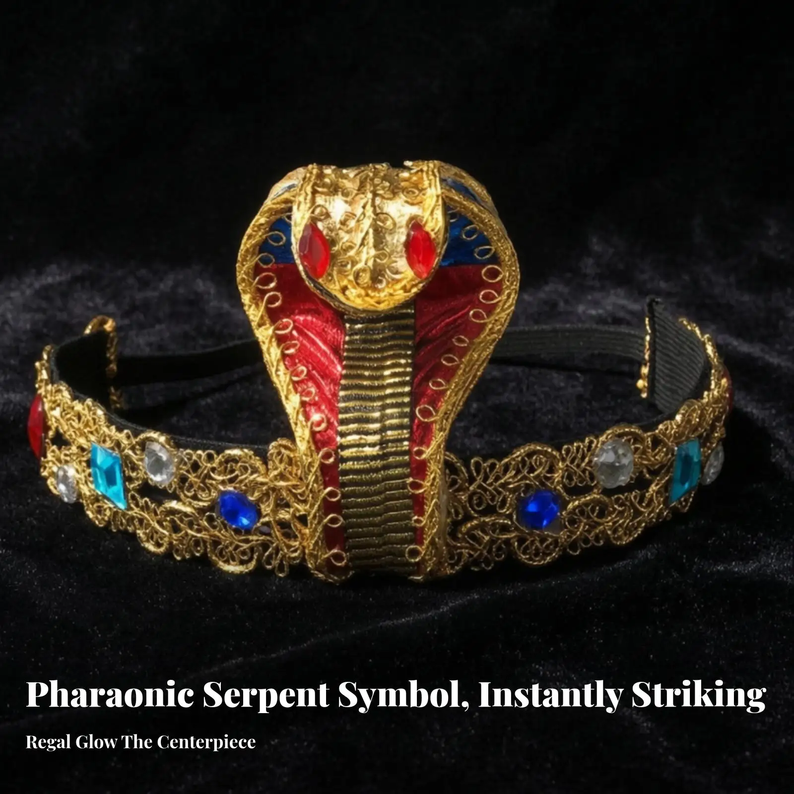Egyptian Snake Headpiece Gold Cleopatra Crown Headband for Halloween Party Costume Accessory with Red Blue Jewel Decor