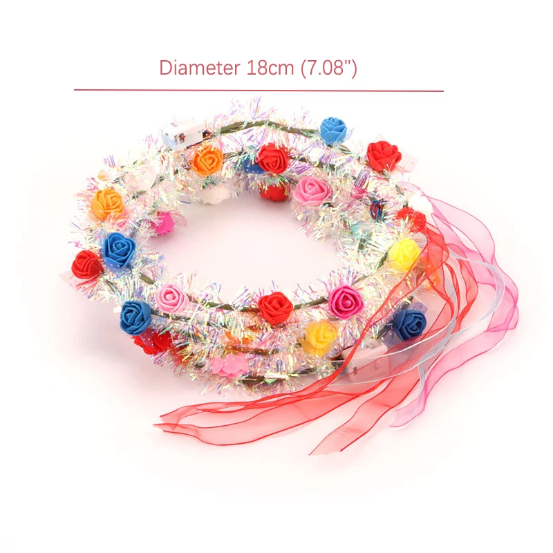 LED Flower Crown Fairy 14-LED Light Up Hair Wreath Party Floral Headpiece Hair Band Birthday Wedding Luminous Headband