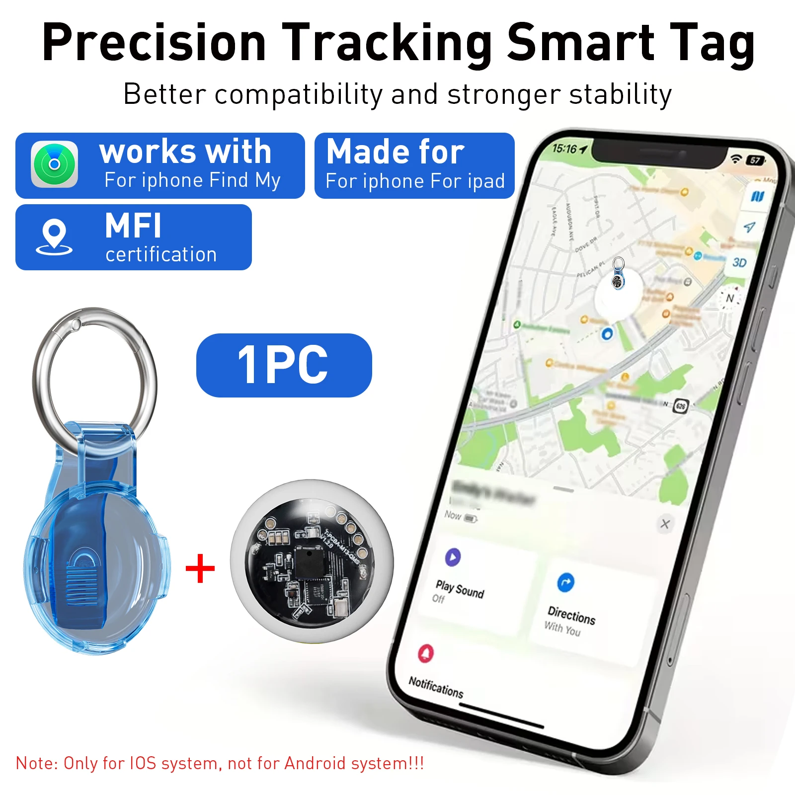 

Smart item tracker, anti-loss tag, compatible with iOS finder function (iOS devices only, Android systems not supported).