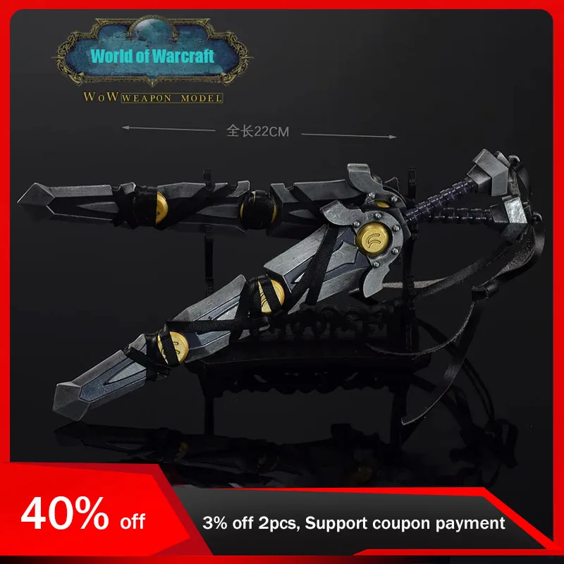 

22cm Warcraft Peripherals Armageddon Two-handed Knife Toy Metal Game Sword Cosplay Weapon Model Boys Gifts Collections Dolls