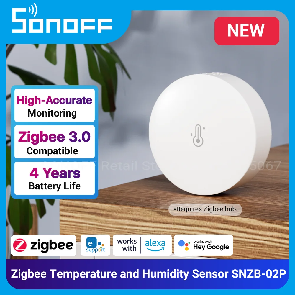 SONOFF Zigbee Temperature and Humidity Sensor SNZB-02P High-Accurate Monitor for Smart Home via eWeLink Work with Alexa Google