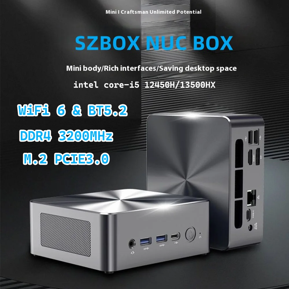SZBOX Nucbox Intel i5-12450H/13500HX Мини-ПК с Windows 11/10 DDR4 3200 МГц 16 ГБ 500 ГБ SSD Wi-Fi6 BT5.2 4K HD 2.5G LAN RJ45 Геймерский ПК SZBOX Nucbox Intel i5-12450H/13500HX Мини-ПК с Windows 11/10 DDR4 3200 МГц 16 ГБ 500 ГБ SSD Wi-Fi6 BT5.2 4K HD 2.5G LAN RJ45 Геймерский ПК