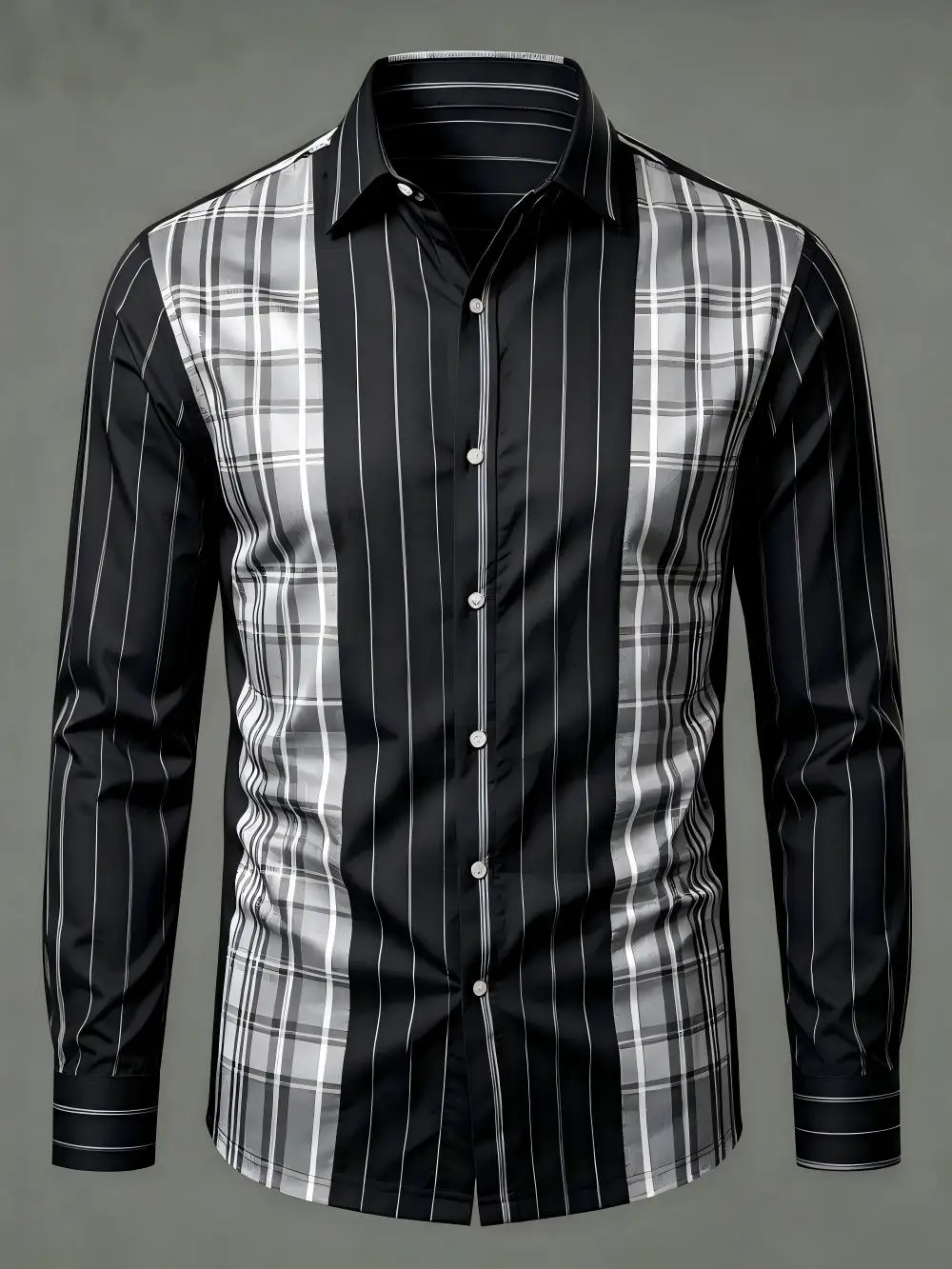Men's long sleeved shirt with diamond grid print, breathable regular style, casual button up casual top