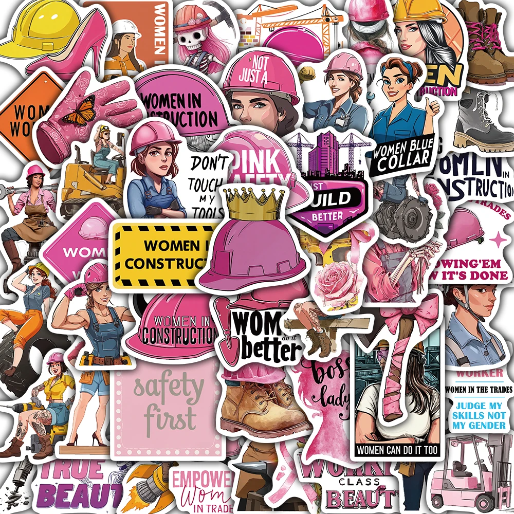 50PCS Kawaii Female Safety Helmet Sticker Notebook The Power Of Women Coffee Home Stationery Suitcase Phone Colorful Stickers