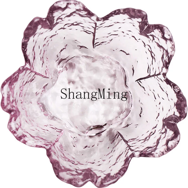 

PYH glass cherry blossom saucer household dipping seasoning vinegar saucer kitchen glass tableware creative pink saucer